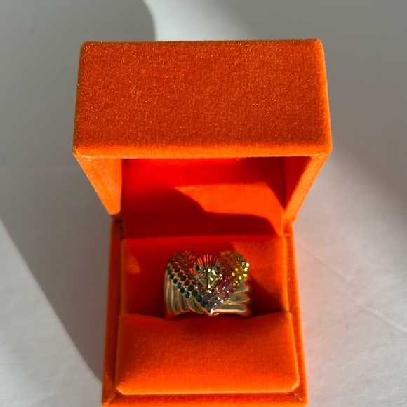 Kurt Geiger Jewelry - Authentic Kurt Geiger Pave Crystal Rainbow Heart Ring Eagle Head Gold Size 9 NWT